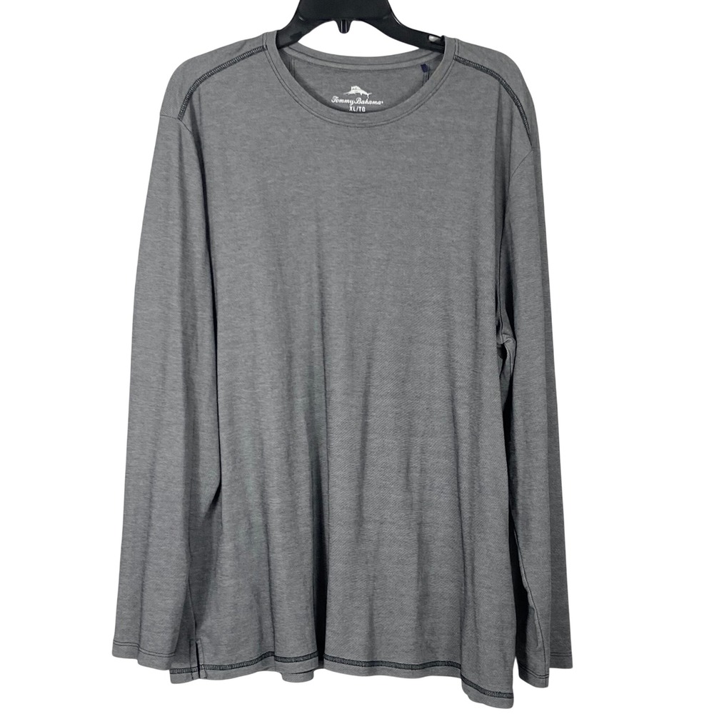Tommy Bahama Mens XL Long Sleeve T-Shirt Gray Supima Cotton Blend Marlin Logo